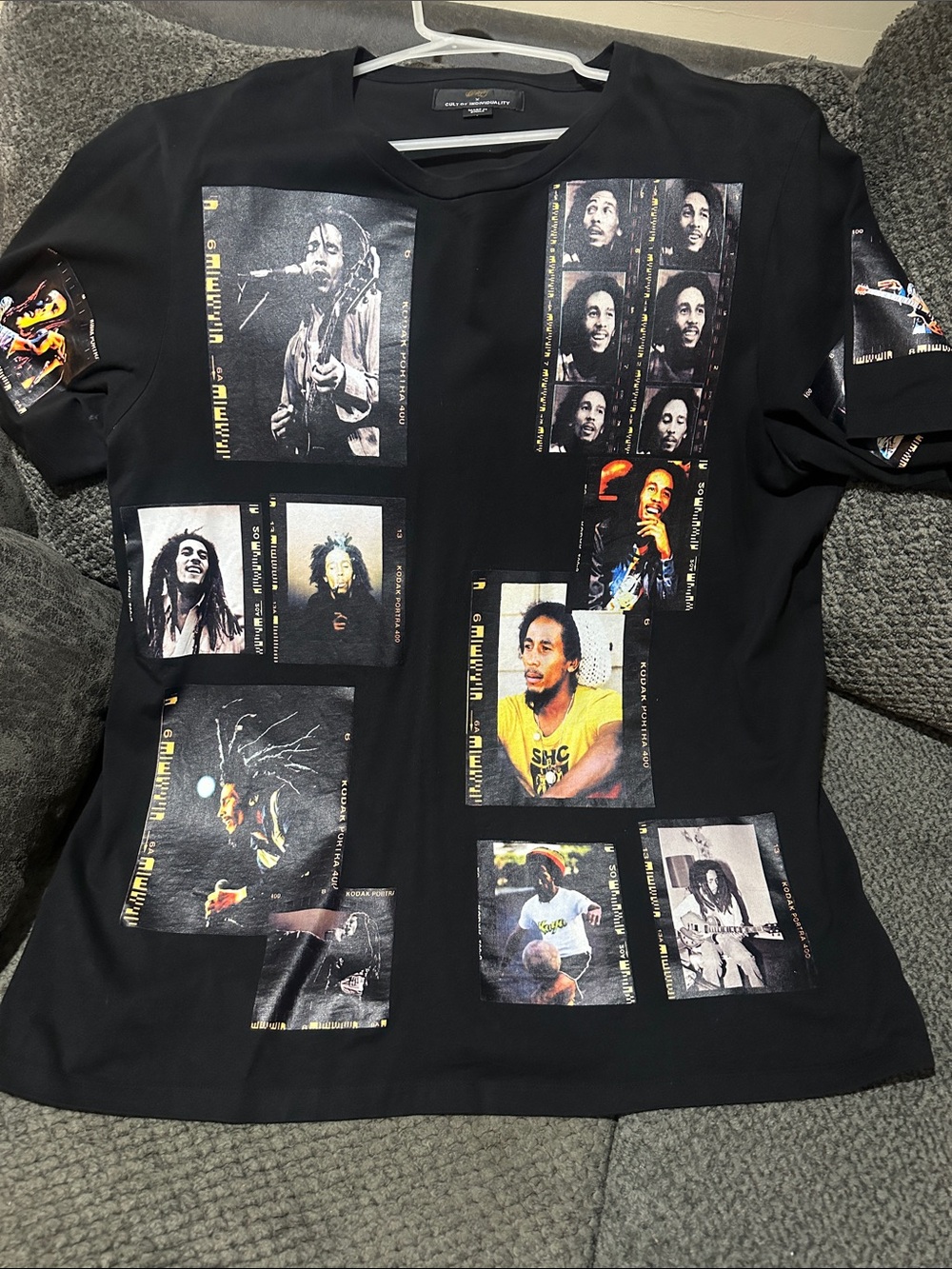 Bob Marley Rare Black Graphic Tee with Yellow and White Photo Panels xl mens